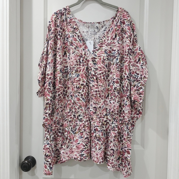LASCANA Nwt Floral Print Dolman Sleeve Surplice Front Blouse, Elastic Waist, 2X - Picture 3 of 15